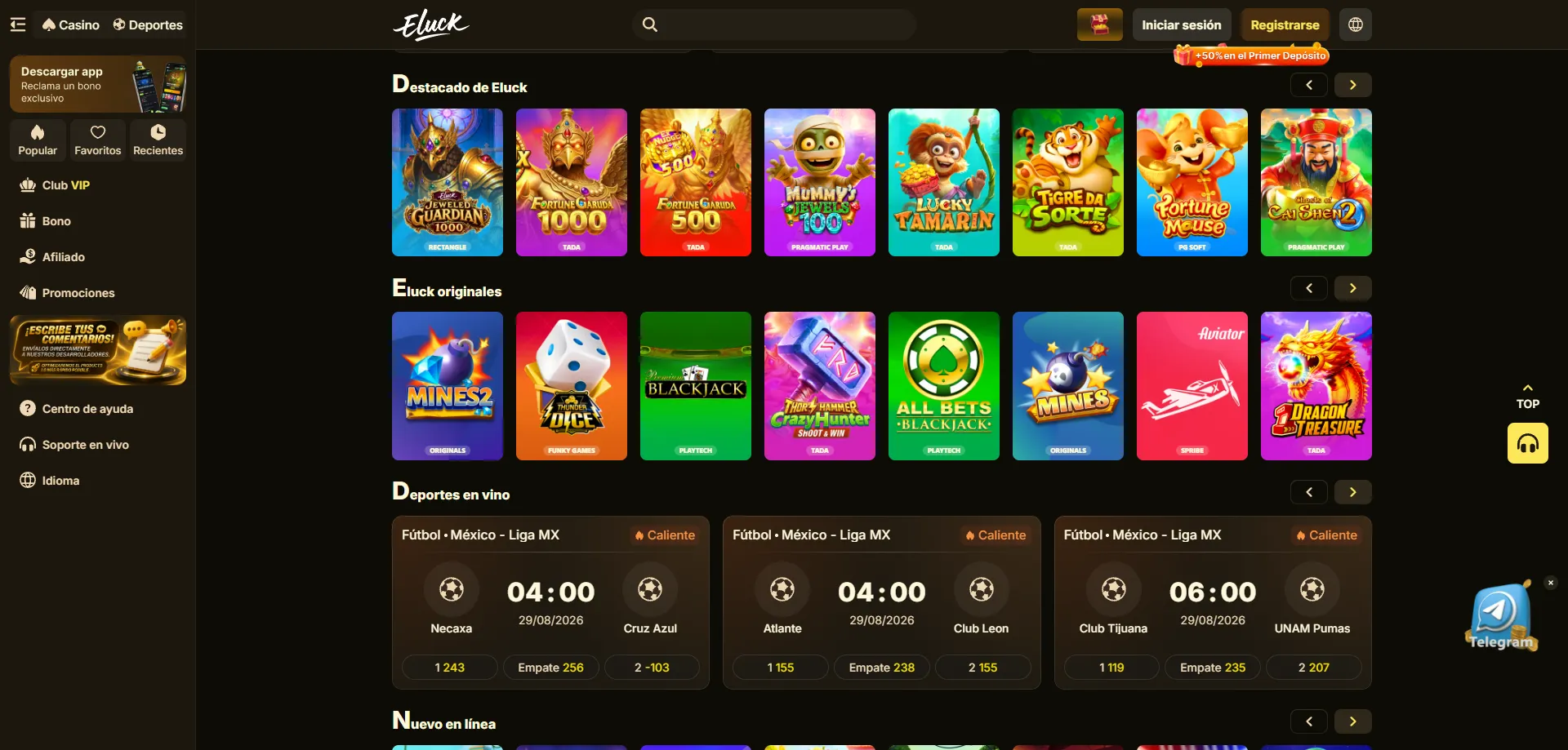 Catálogo de tragamonedas Eluck Casino con más de 11 500 títulos disponibles