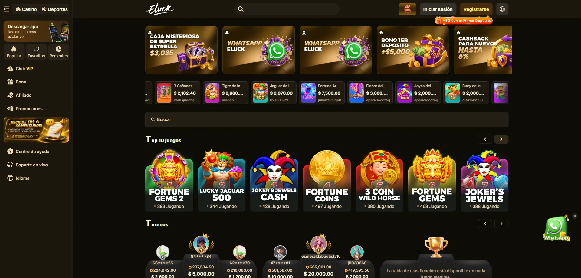 Juegos de casino más populares en Eluck Casino 2026