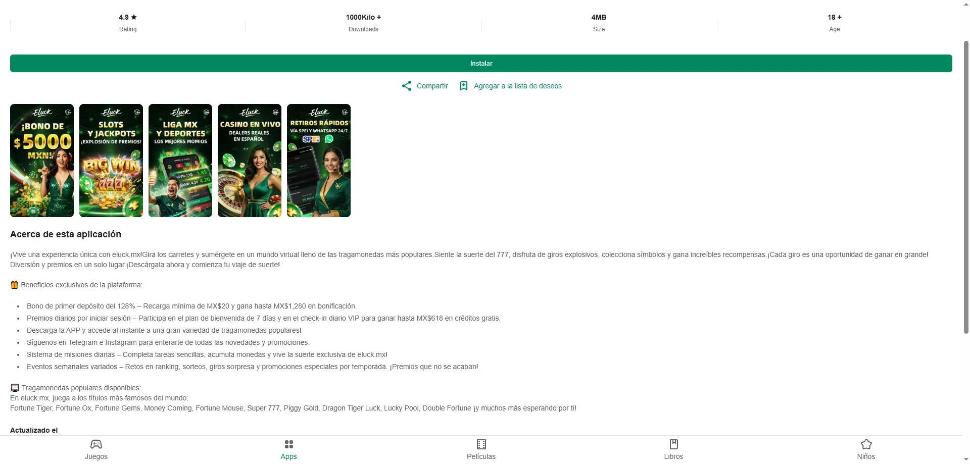 App móvil de Eluck Casino para jugar slots desde cualquier lugar