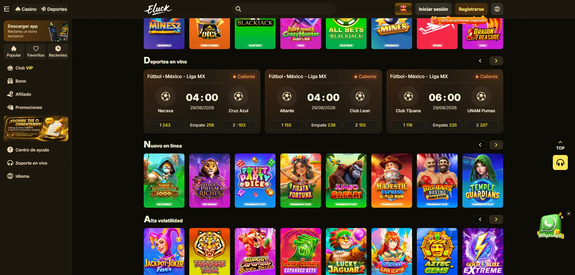 Eluck Casino apuestas deportivas en vivo Liga MX y fútbol internacional